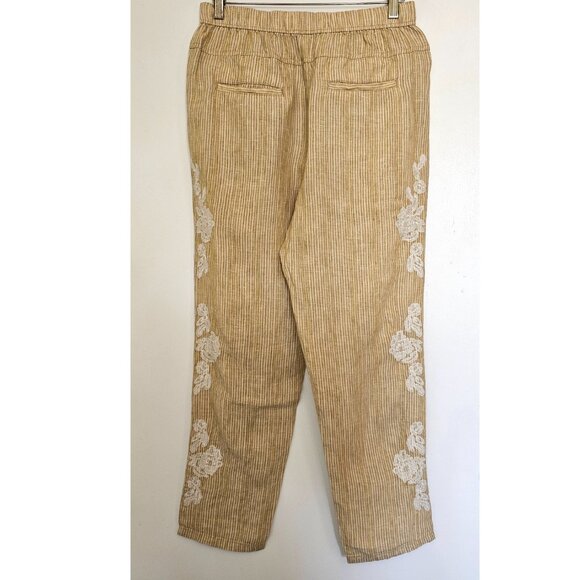 Anthropologie 100% Linen Cropped Pull On Embroidered Cropped Pants S Yellow - Picture 3 of 11